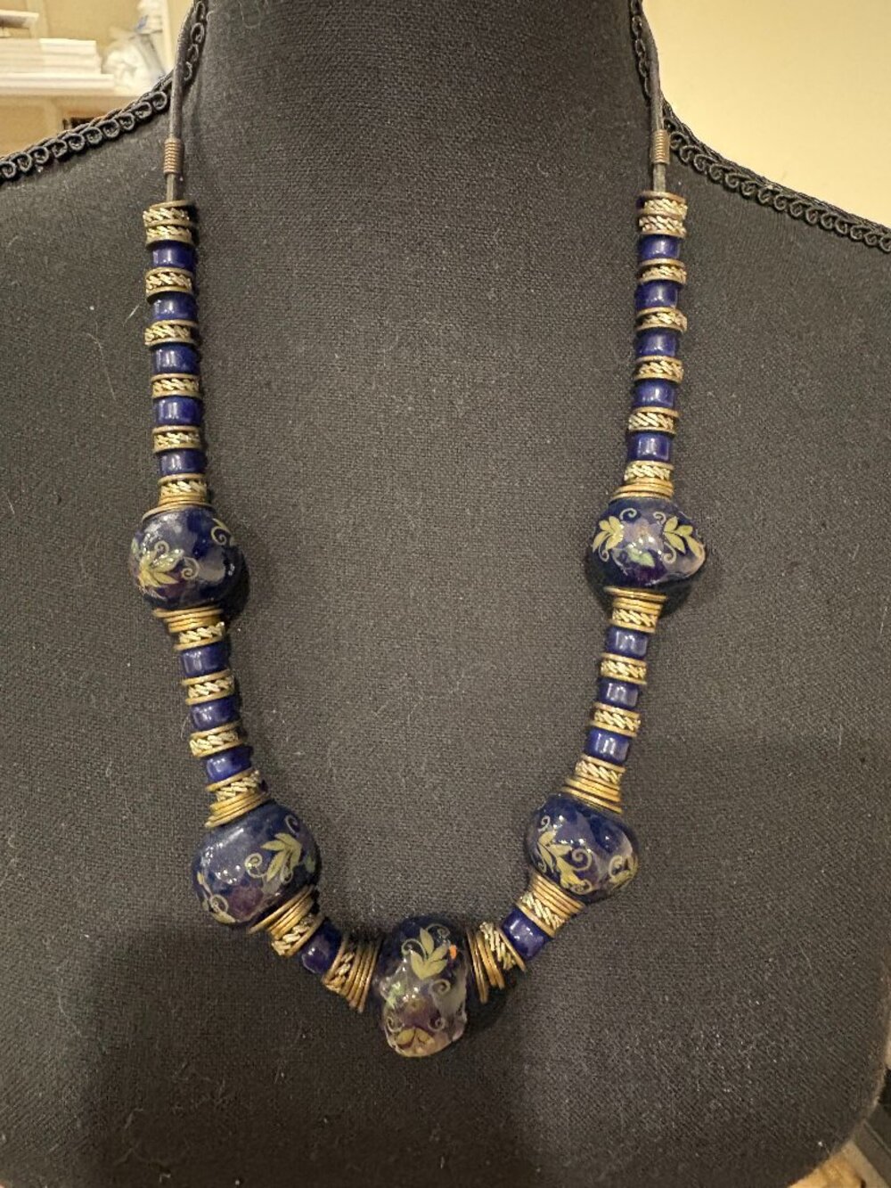 Moroccan Antique Beaded Necklace with Hand-Painted Lacquered Beads